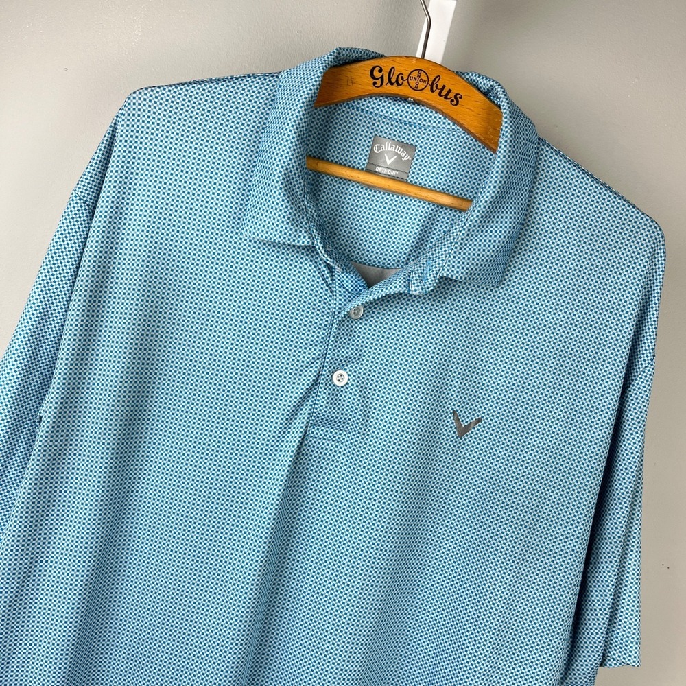 Callaway Opti Dri Golf Polo Shirt Mens XL Blue Micro Check Short Sleeve